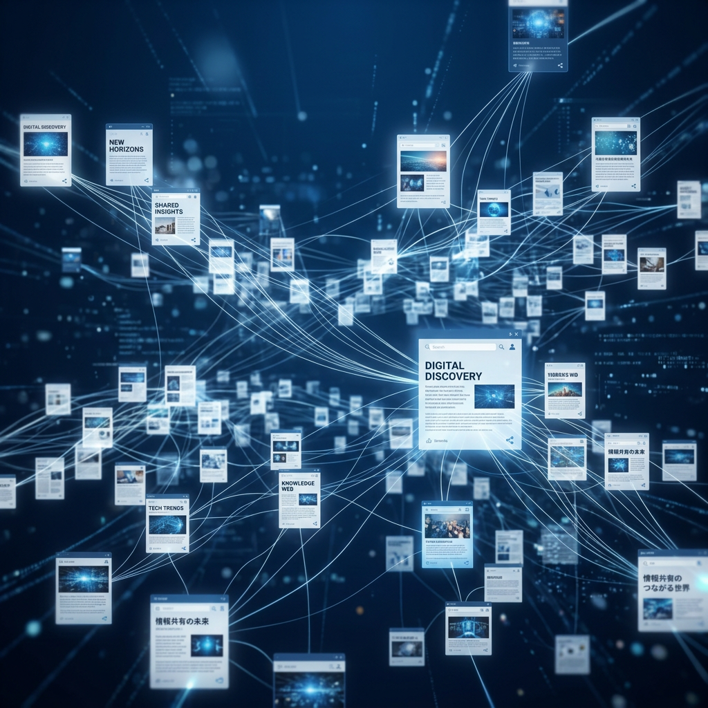 Digital Discovery, New Horizons, Shared Insights, Knowledge Web, and Tech Trends connected by lines